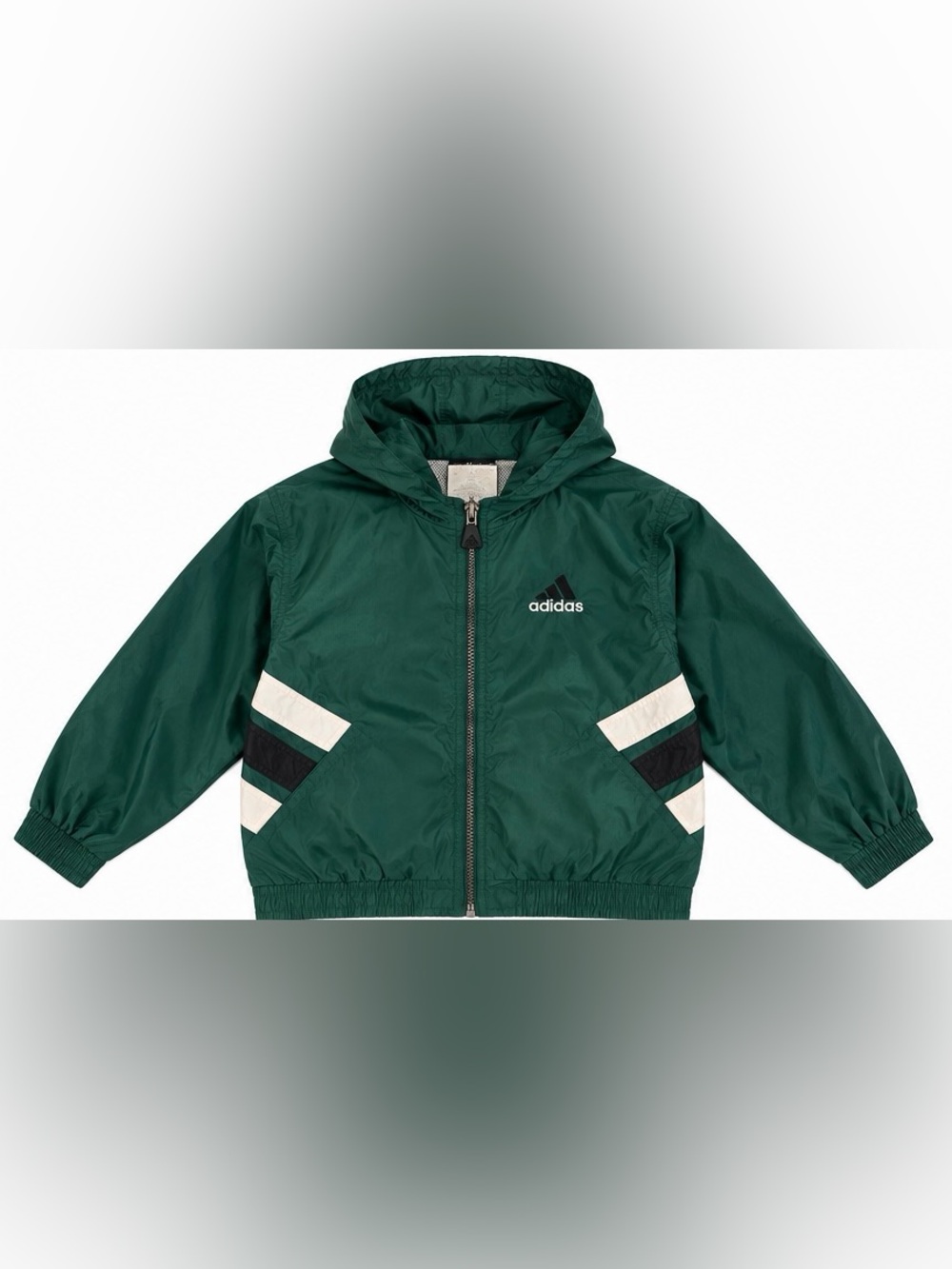 adidas vintage  Green Hooded Kids Windbreaker with White & Black Accents
